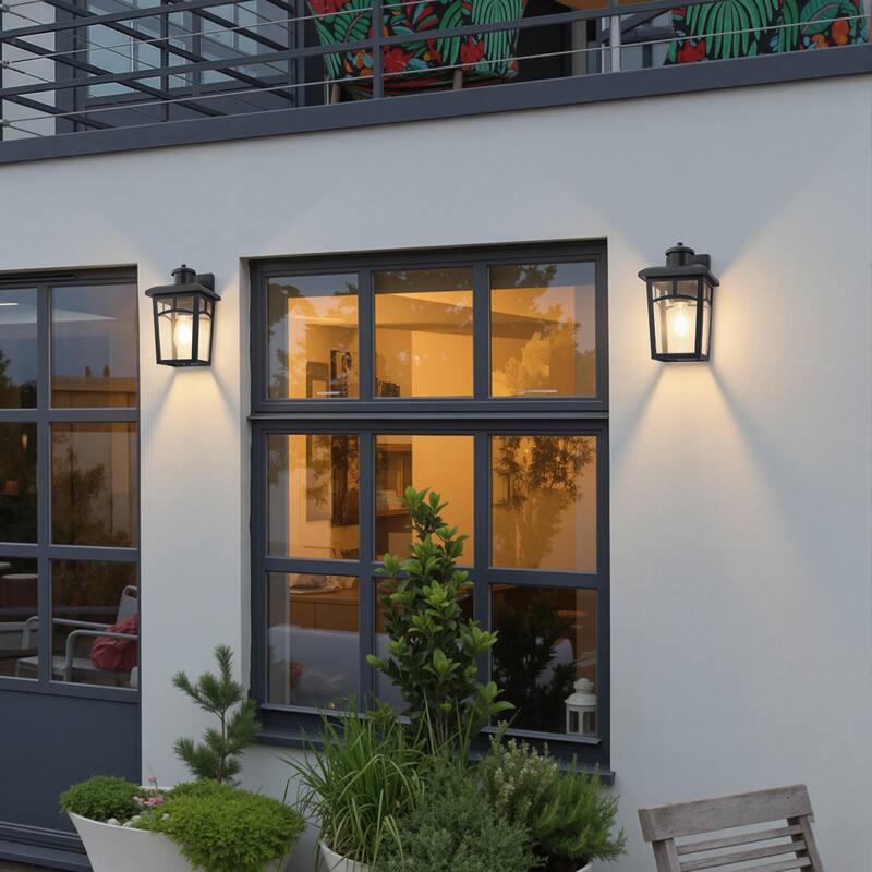 C Cattleya 2-Pack Matte Black Outdoor Wall Lantern Sconce with Clear Glass Shade