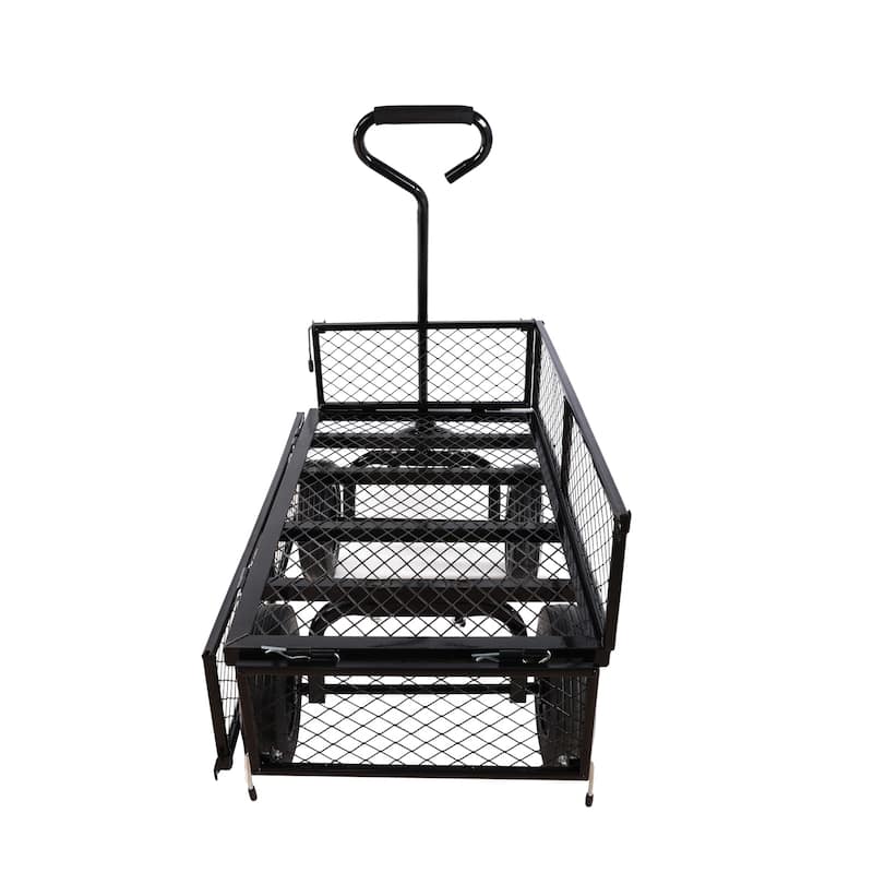 (Black solid wheels wagon cart) Solid wheels Tools cart Wagon Cart Garden cart trucks make it easier to transport firewood