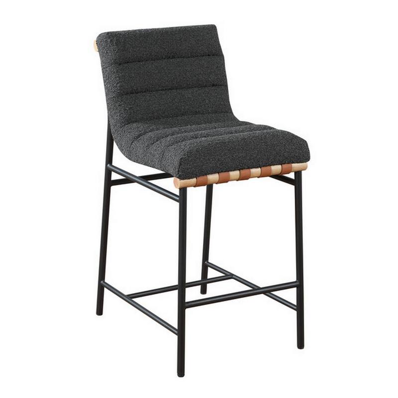 Kive 26 Inch Counter Height Stool Chair, Boucle Channel Tufted, Dark Gray