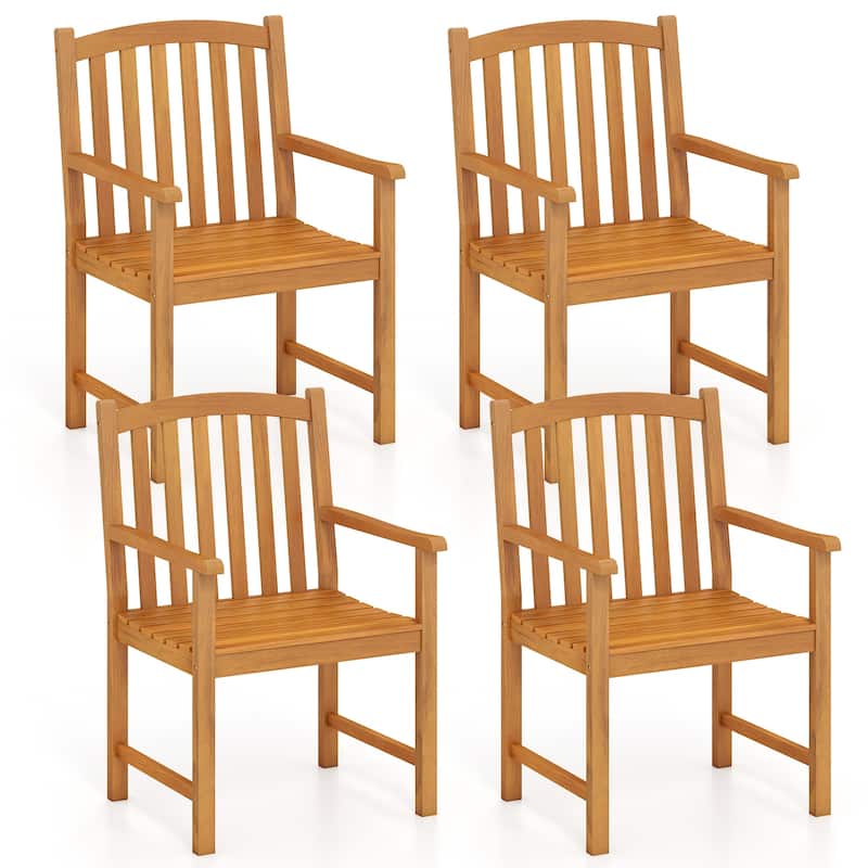 Gymax 4PCS Outdoor Dining Chairs Acacia Wood Slatted Patio Chairs w/ - Natural - Set of 4