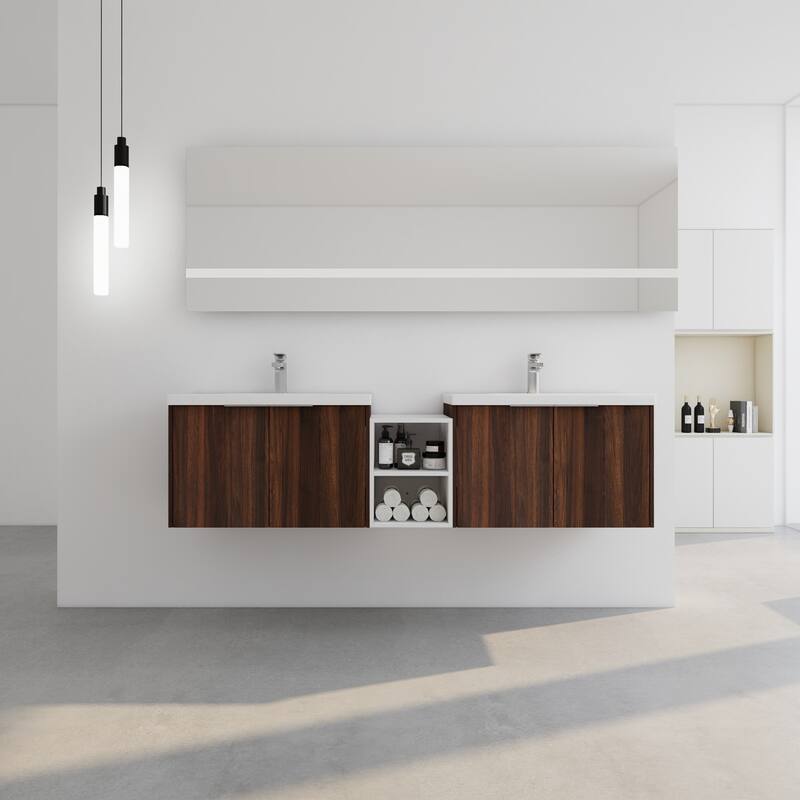 60 Inch Bathroom Vanity with Soft Close Doors, Resin Sink, Ample Storage and Matching Small Shelves (KD Packing)