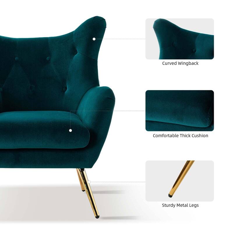 Eusebio Modern Velvet Accent Chair with Tufted Wingback for Living Room Set of 2 by HULALA HOME