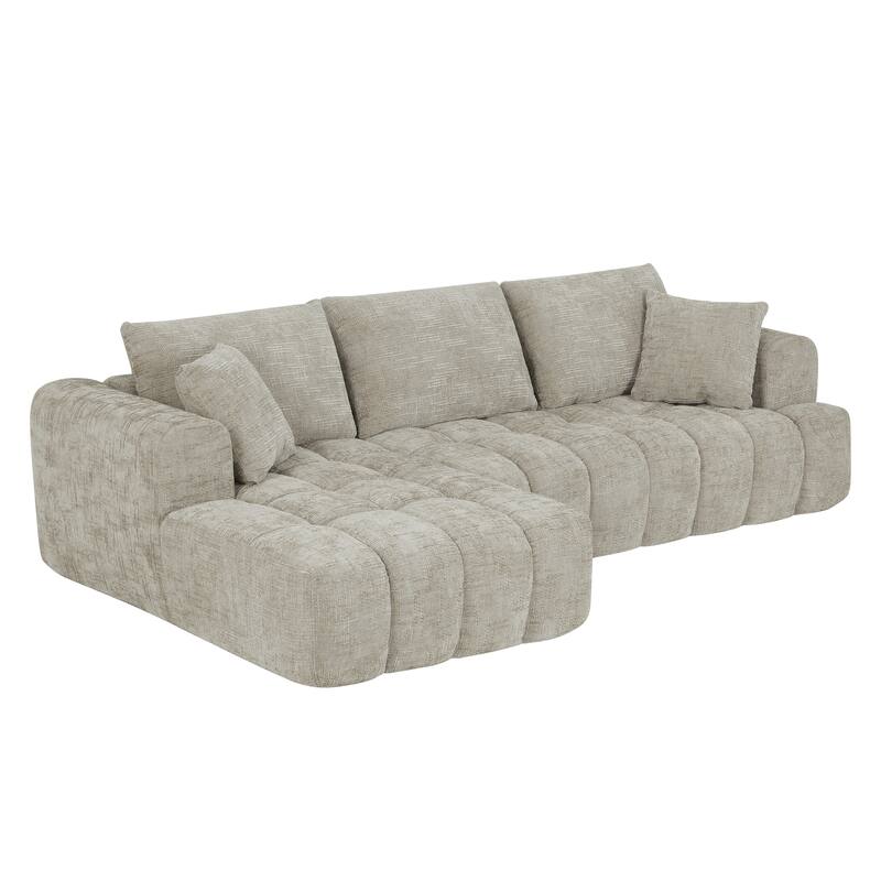 Oversized Chenille Sectional Sofa, Full-Compressed 4 Seater Sofa, Upholstered Sleeper Couch with L-Shape Chaise