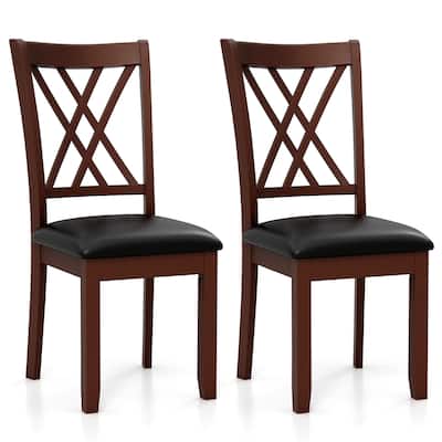 Set of 2 Dining Chair with Backrest and Padded Seat-Brown - 18" x 22" x 39" (L x W x H)