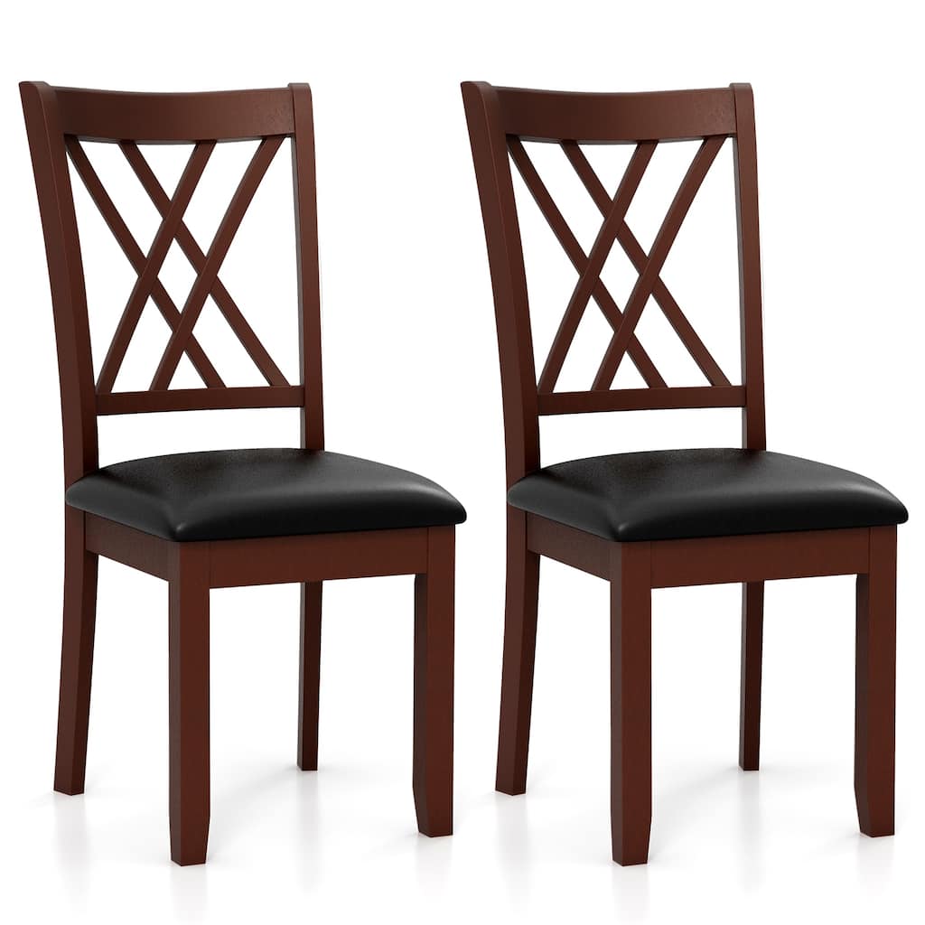Set of 2 Dining Chair with Backrest and Padded Seat-Brown - 18" x 22" x 39" (L x W x H)