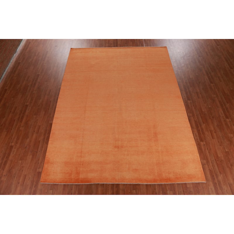 Hand Knotted Oriental 100% Wool Carpet Modern Solid Oranges & Rust Gabbeh Area Rug - 12' 2'' X 9' 0''