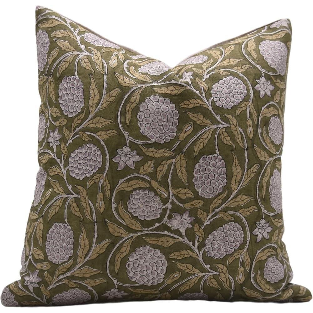 Fabdivine Linen Floral Block print pillow Cover