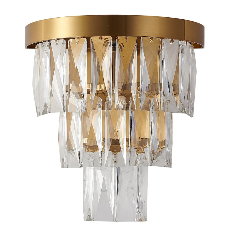 1-Light Satin Brass Wall Sconce With Clear Hanging Crystals