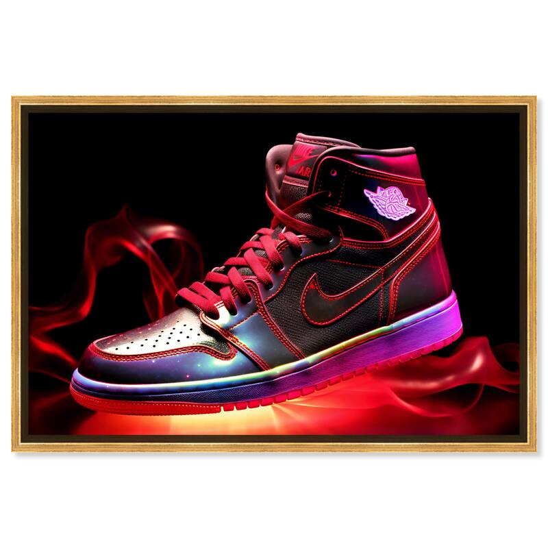 Notoriart Flaming Hot Sneaker Ii Framed Sneaker 1 Piece Canvas Wall Art - 55 x 37 - Gold