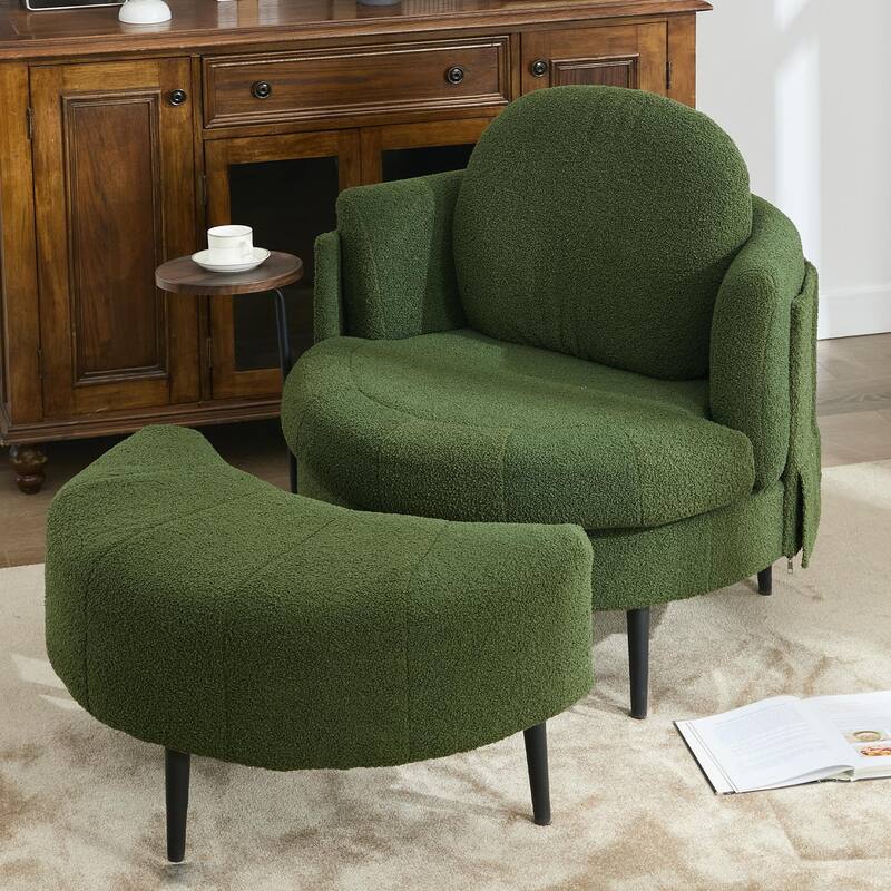42.5" Single Sofa Chair with Cresent-Shaped Movable Footstool