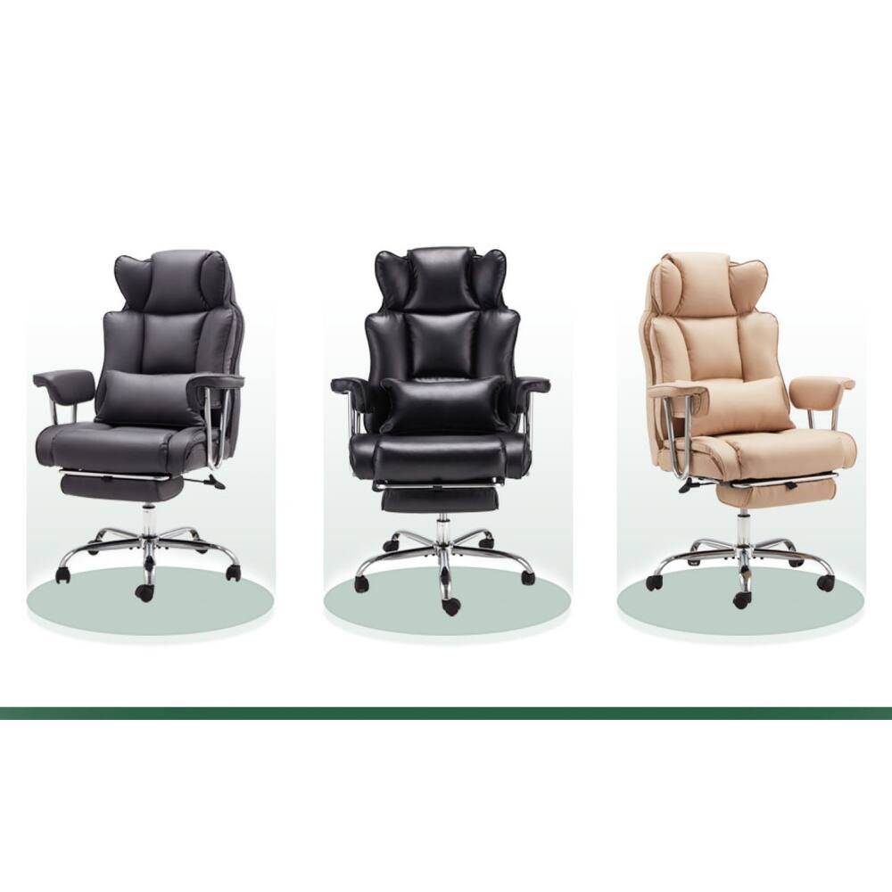 Comfortable Executive Reclining Leather Office Chair with Foot Rest and Adjustable High Back