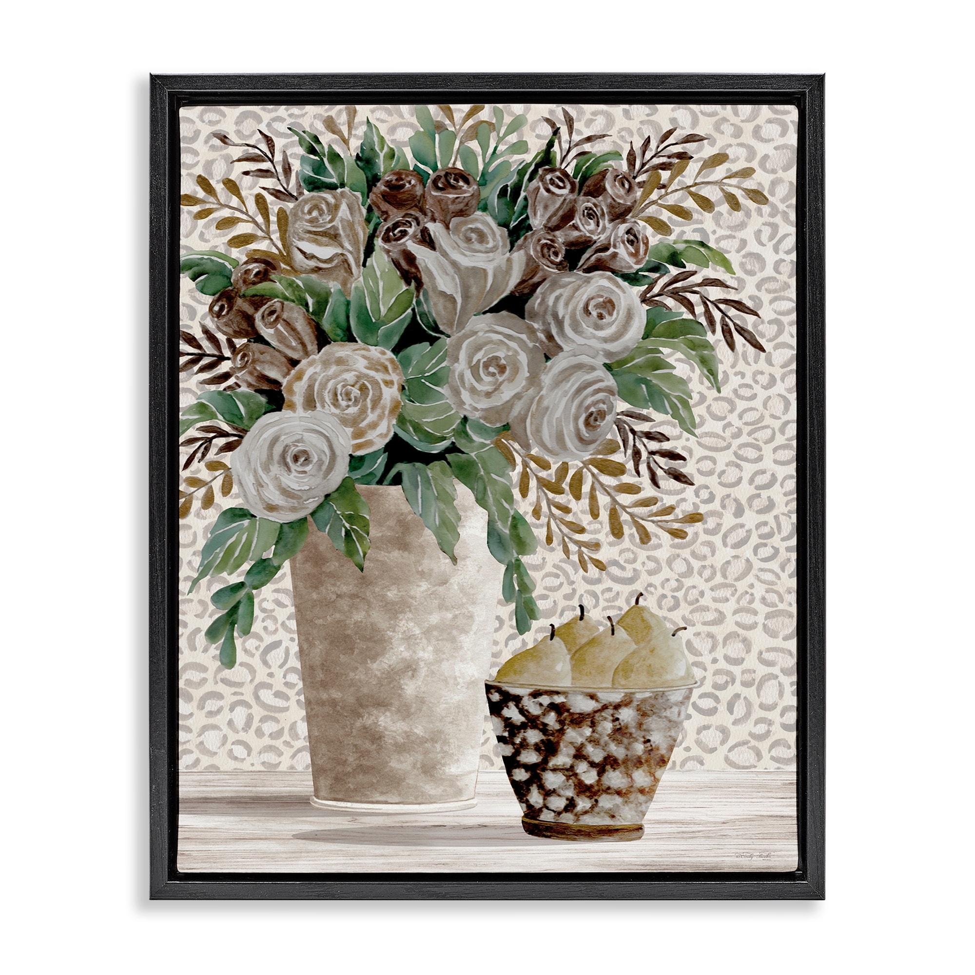 Stupell Bouquet on Leopard Pattern Framed Floater Canvas Wall Art Design By Cindy Jacobs