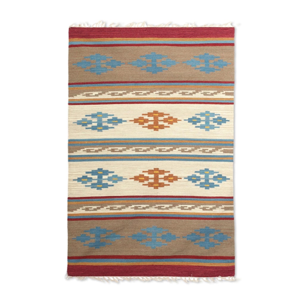 Novica Handmade Gardens Warmth Wool Dhurrie Rug (4X6) - 2' x 6' Runner