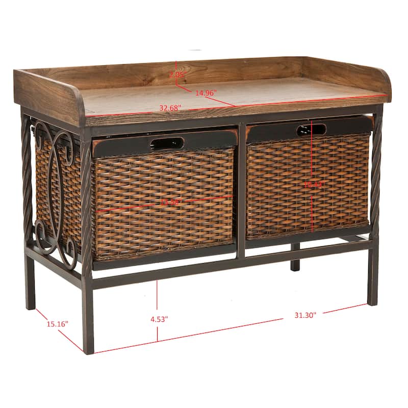 SAFAVIEH Vasilija Antique Pewter/ Light Ash Storage Bench - 33" x 15.7" x 20" - 33Wx16Dx20H