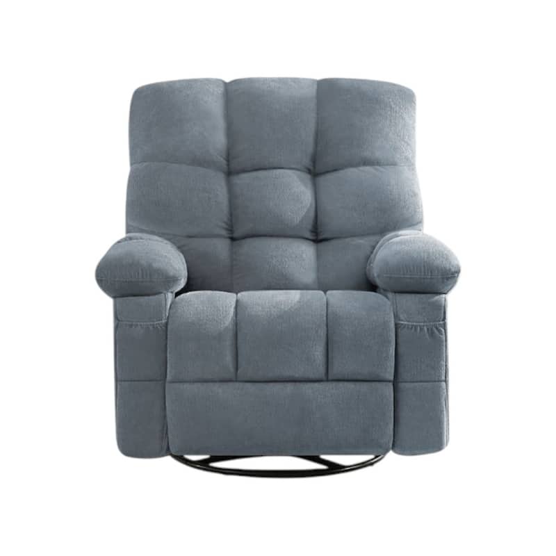 HomeRoots 39" Blue Tufted Chenille Heated Massage Swivel Rocker Recliner With USB