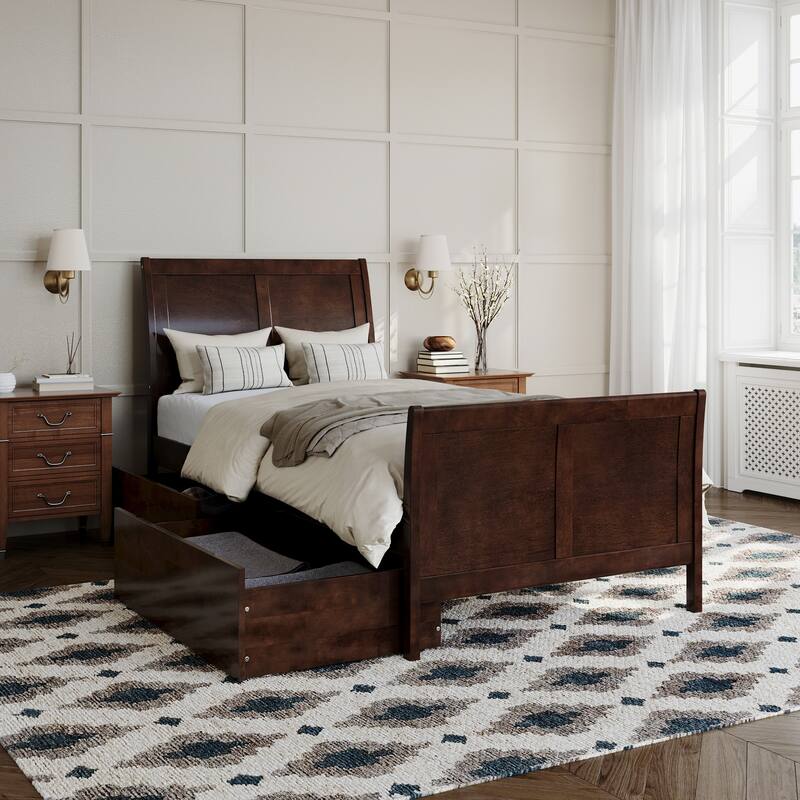 AFI Portland Solid Wood Platform Bed with Matching Footboard and Storage Drawers