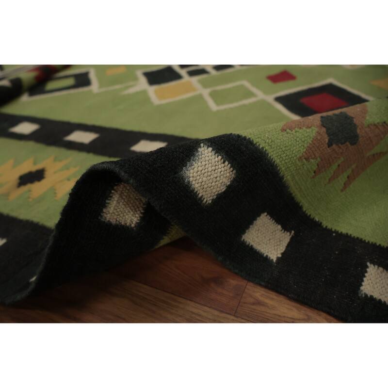 Hand Woven Oriental 100% Wool Carpet Southwestern Modern Green Kilim Area Rug - 8' 1'' X 5' 0''