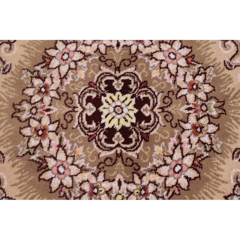 Burgundy Medallion Tabriz Area Rug Machine Made Carpet - 9'9" x 13'2"