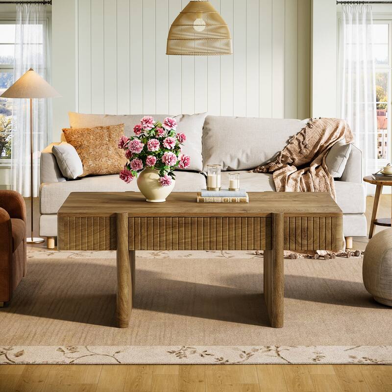 47.24" Rectangular Wood Coffee Table With 2 Storage Drawers For Living Room
