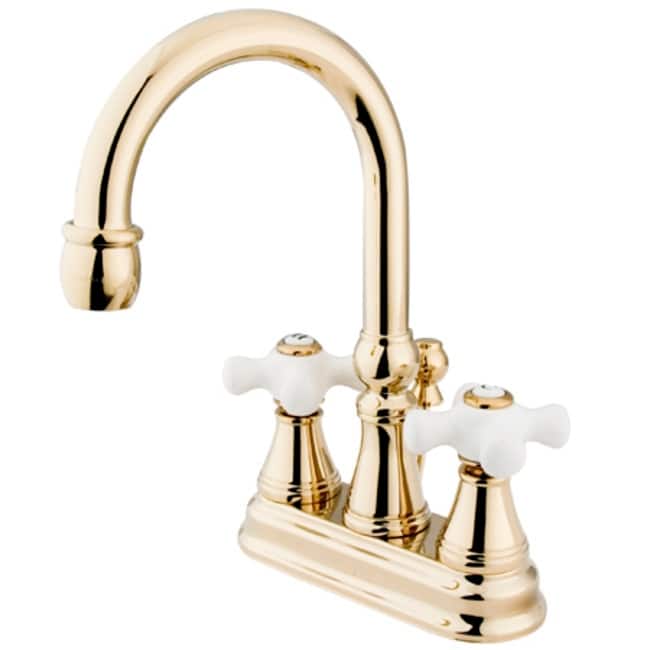 Elements Of Design Double Handle 4" Centerset Bathroom Faucet with - Polished Brass (PVD)