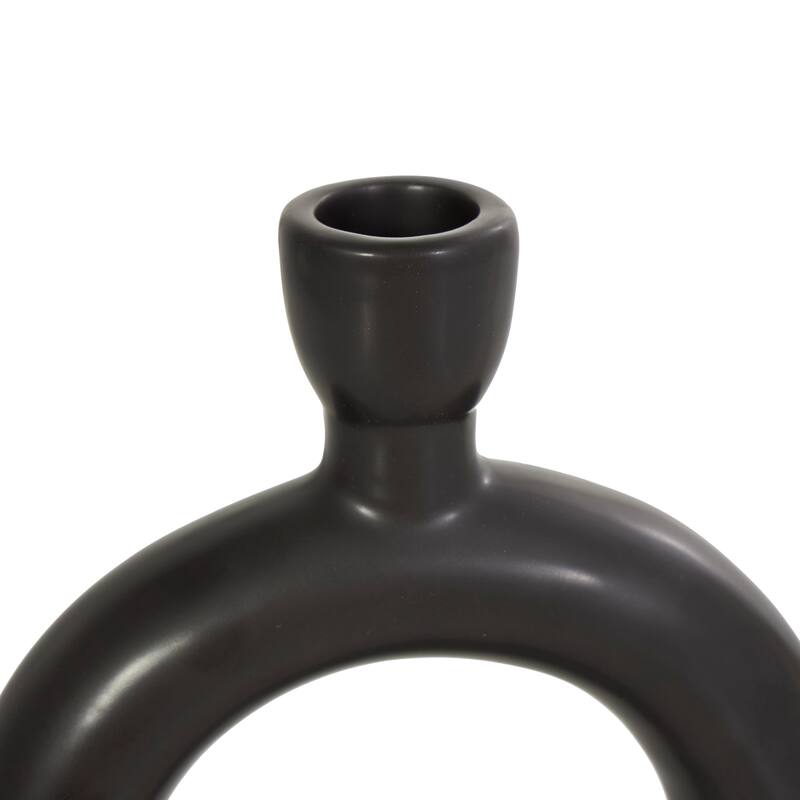 CosmoLiving by Cosmopolitan Black Ceramic Ring Geometric Candle Holder (Set of 2)