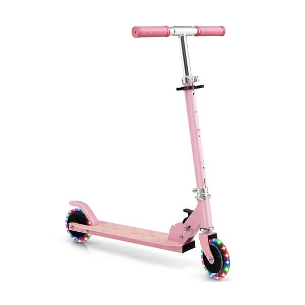 slide 2 of 15, Folding Kick Scooter with 3 Adjustable Heights for Kids - 26" x 13"x 31.5"(L x W x H) Pink