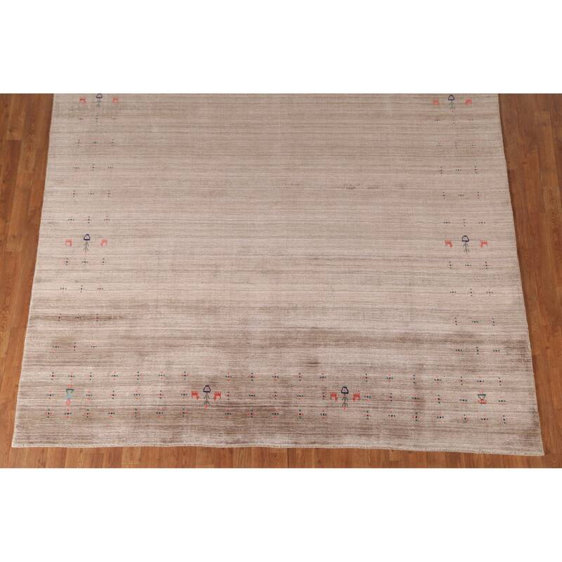 Striped Gabbeh Oriental Area Rug Hand-Knotted Wool Carpet - 7'10" x 9'7"