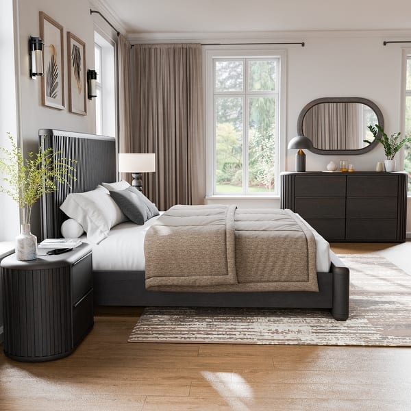 bedroom dresser sets black Furniture of America Alaric Modern Solid Wood 6-Piece Set Black Finish Distressed Modern Rustic Solid Natural