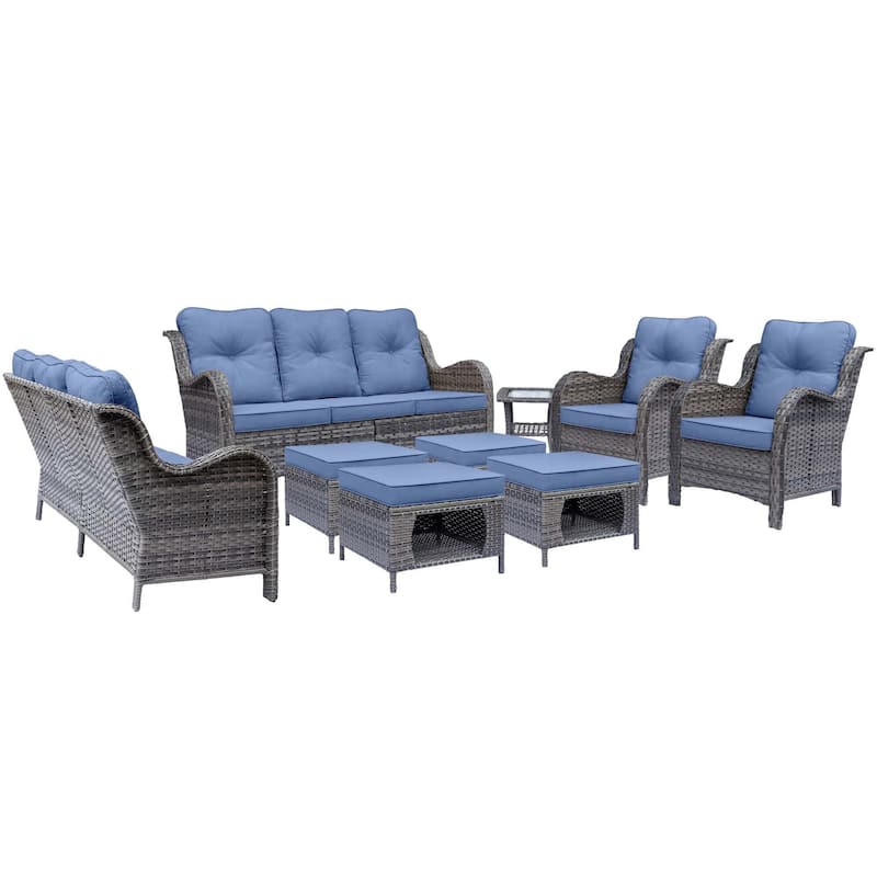 9 Piece Wicker Outdoor Patio Furniture Seating Sofa Conversation Sets