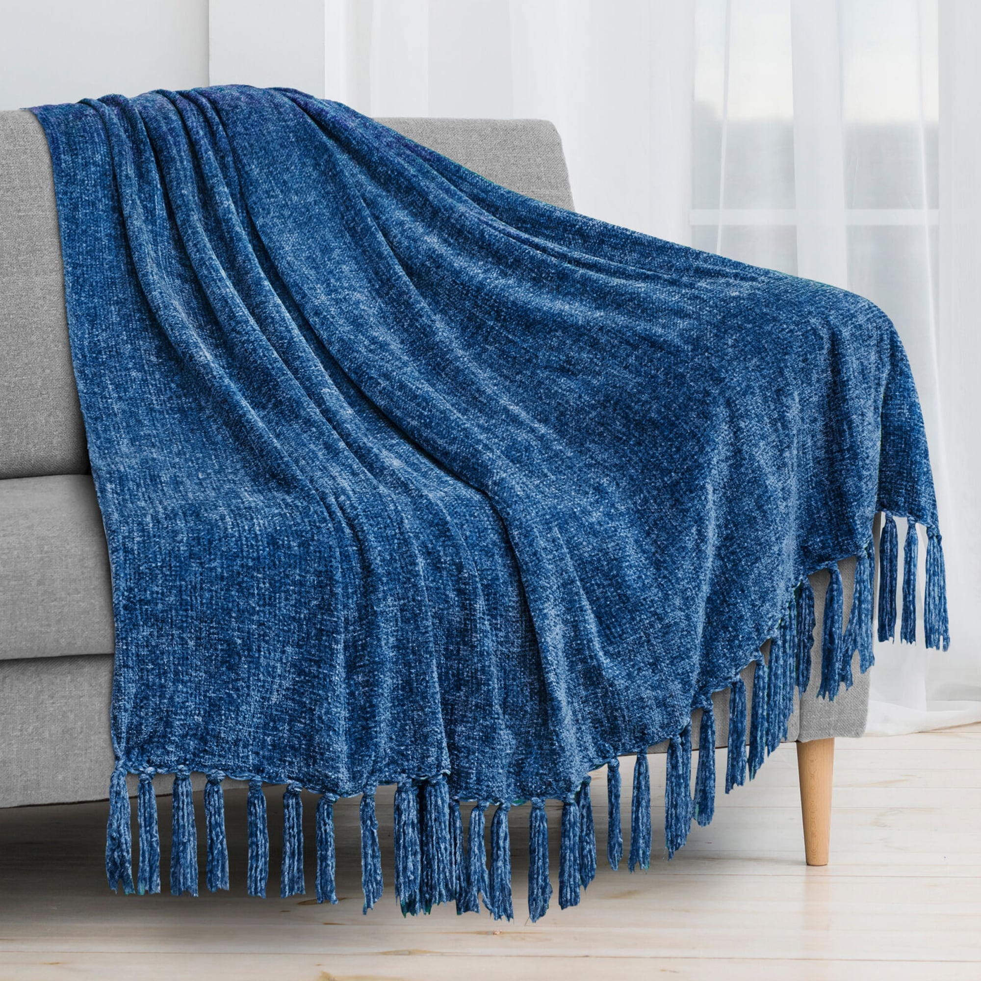 Blue chenille throw blanket hotsell