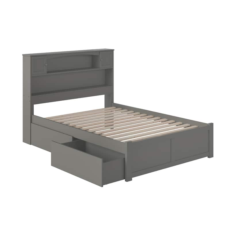 Platform Bed Full Size Grey Storage Bed Modern Bed Frame Flat Panel Footboard