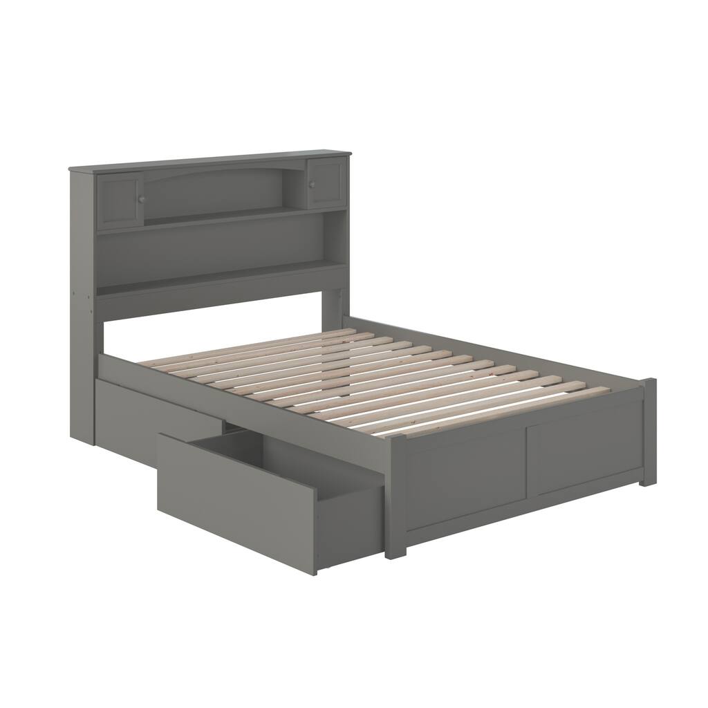 Platform Bed Full Size Grey Storage Bed Modern Bed Frame Flat Panel Footboard