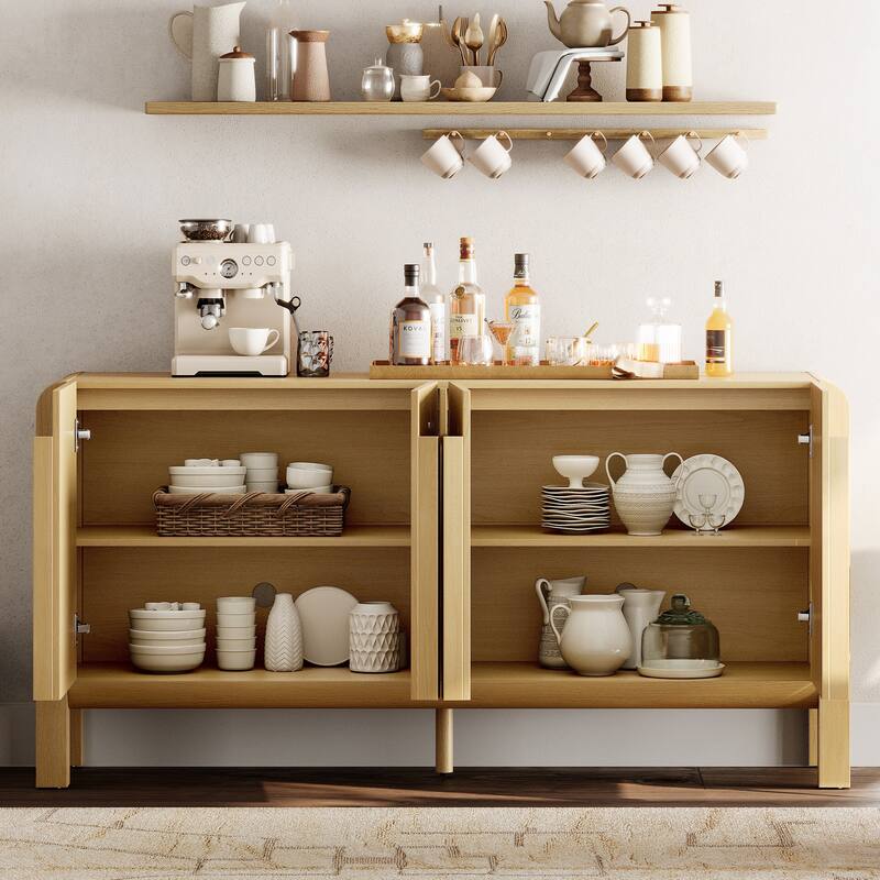 WAMPAT 3-Piece Sideboard Buffet With Storage, Mid-Century Modern 126" Wood Credenza With Doors And Adjustable Shelves