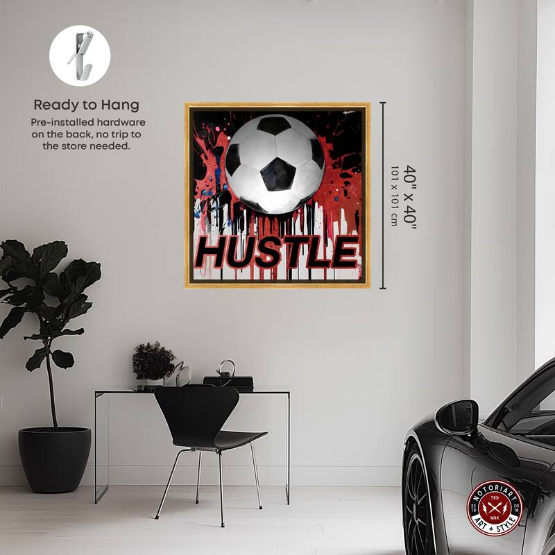 Notoriart Soccer Red Splash Framed Soccer 1 Piece Canvas Wall Art