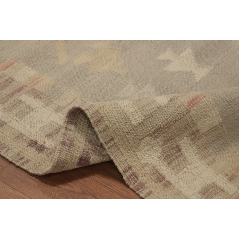 Hand Woven Oriental 100% Wool Carpet Southwestern Tribal Greys & Charcoal Kilim Runner Rug - 10' 2'' X 2' 8''