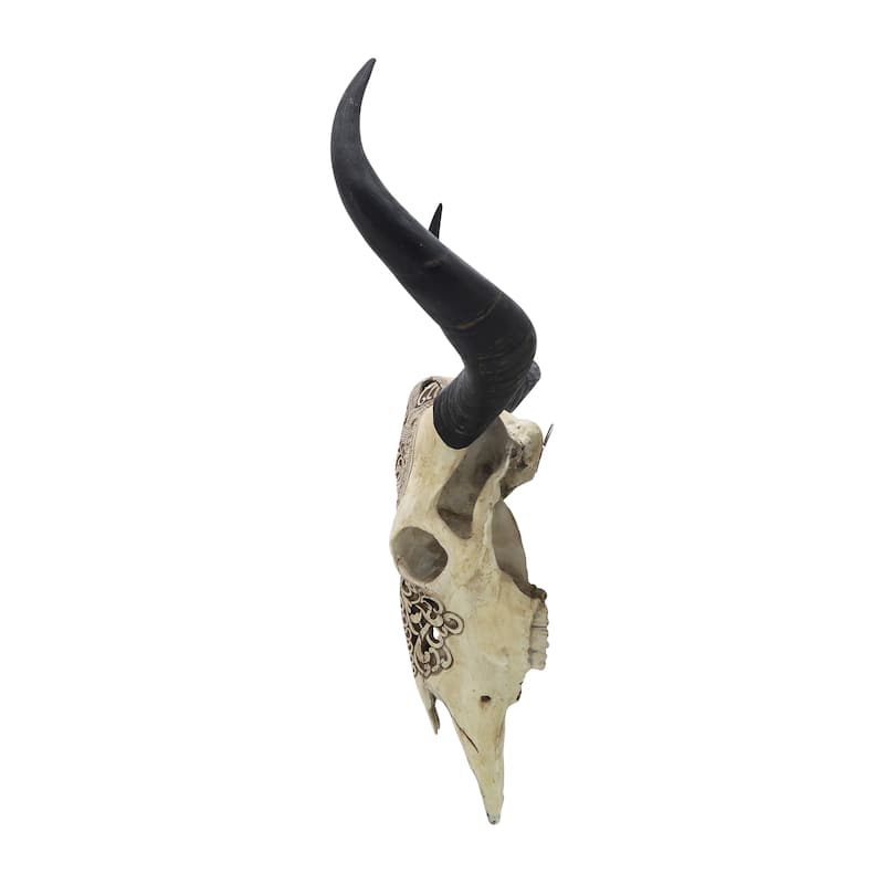 Sagebrook Home Boho Resin 28" Bull Skull Wall Accent, Ivory/Black