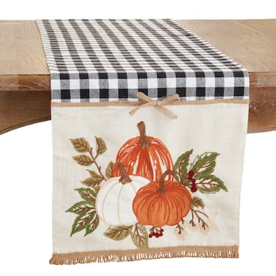 Embroidered Pumpkins Plaid Table Runner - 16"x70"