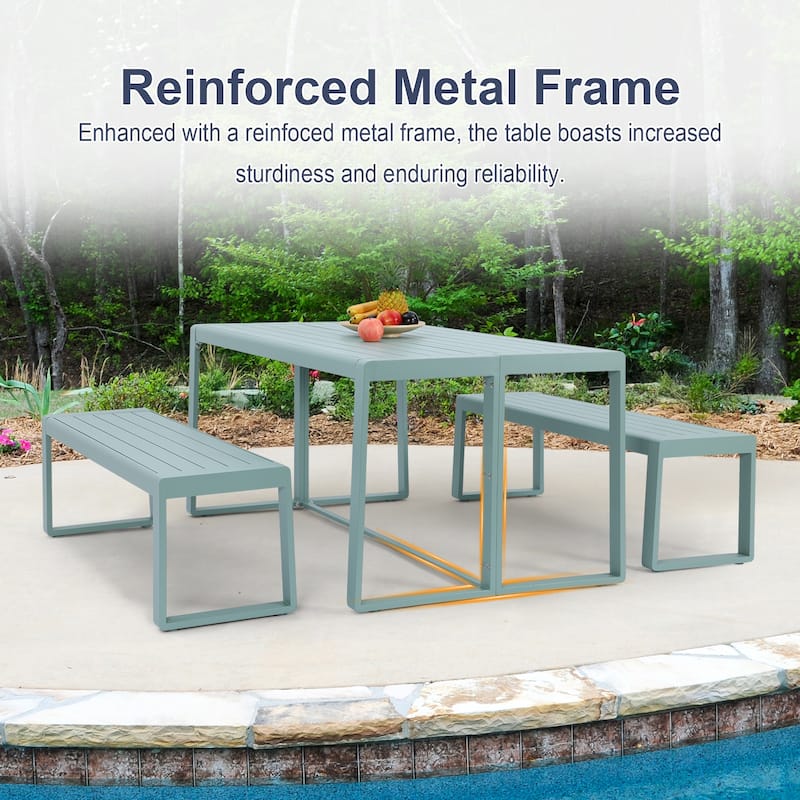 Aoodor 3-Piece Outdoor Patio Dining Set, Aluminum Furniture Set with 1 Rectangular Picnic Table and 2 Benches - N/A