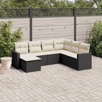 vidaXL Garden Sofa Set Black PE Rattan Large Adjustable Feet - 21.7 x 21.7 x 14.6