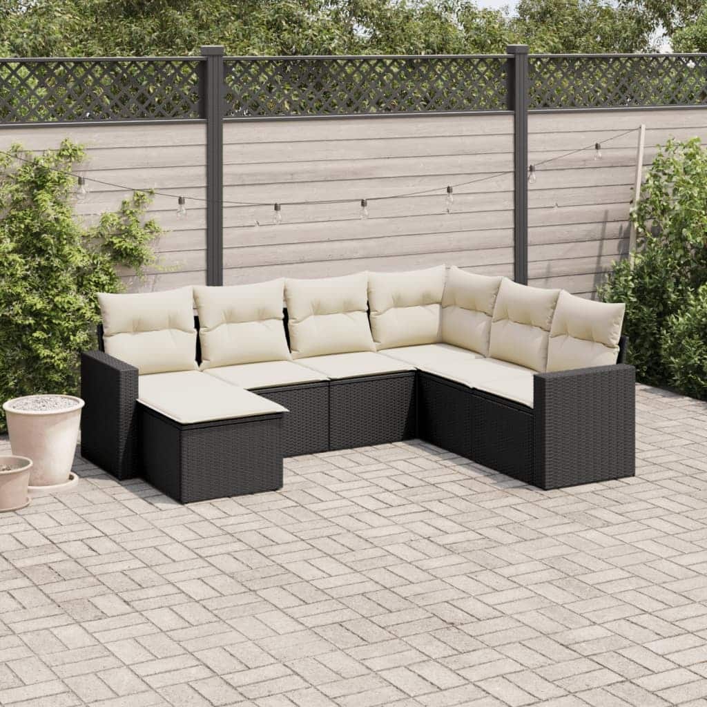 vidaXL Garden Sofa Set Black PE Rattan Large Adjustable Feet - 21.7 x 21.7 x 14.6
