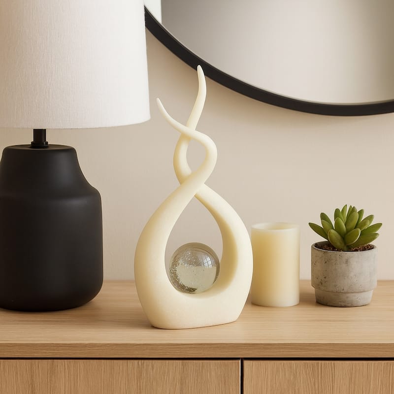 Swirl Design Decorative Modern Figurine with Marble Accent, Home Decor - 6" x 3" x 12"