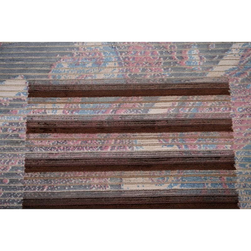 Striped Abstract Accent Rug Hand-Knotted Wool Carpet - 2'8" x 4'11"