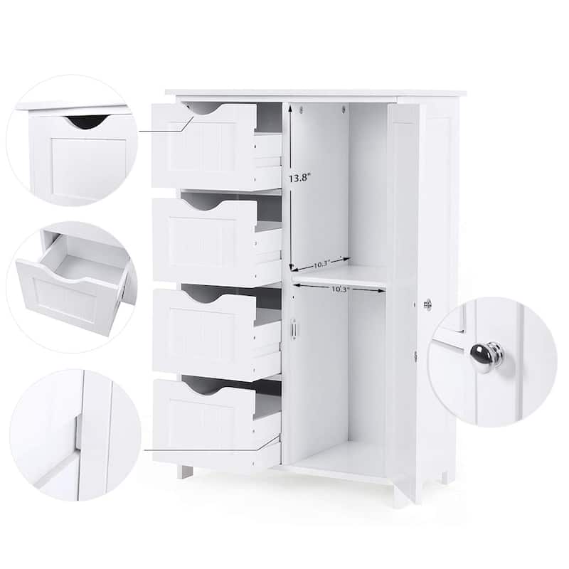 White Bathroom Storage Cabinet, Floor Cabinet with Adjustable Shelf and Drawers
