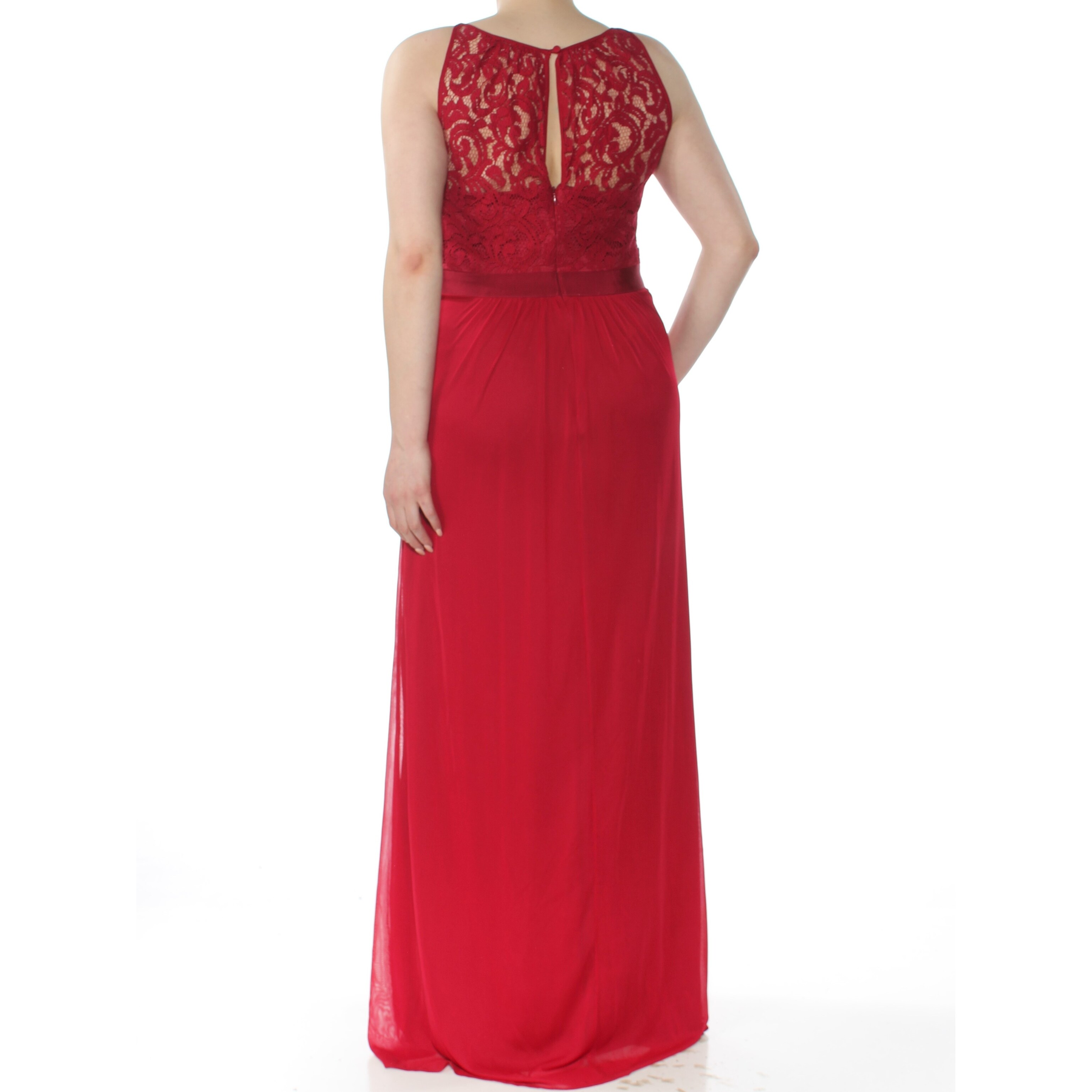 Shop Adrianna Papell Womens Red Lace Illusion Halter Gown
