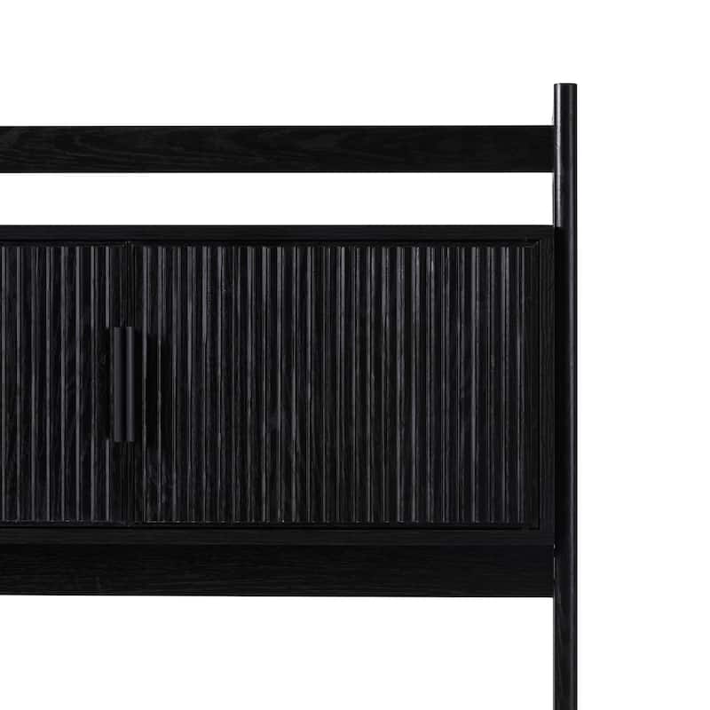 Walker Edison Reeded Desk with Hutch and Outlets