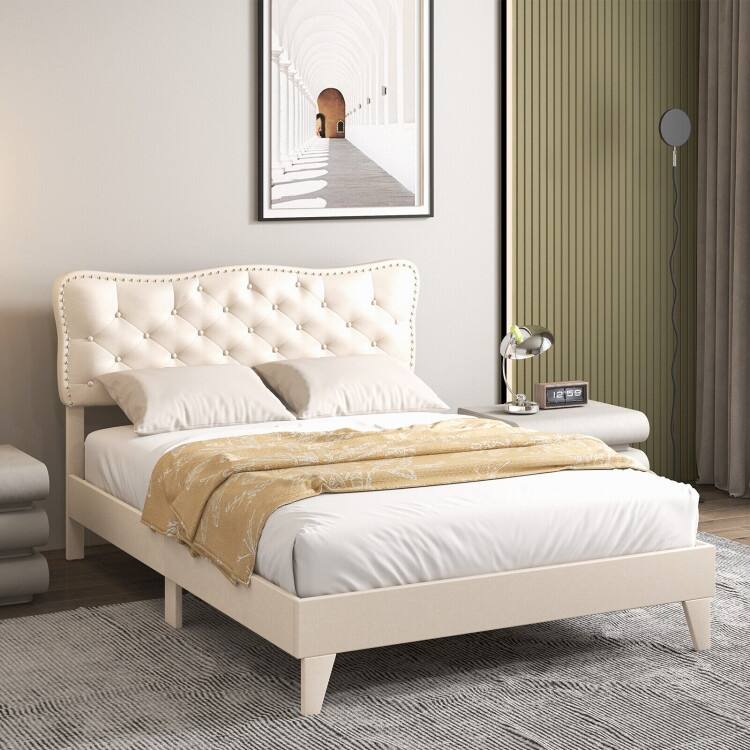 Bed Frame with Nail Headboard and Wooden Slats