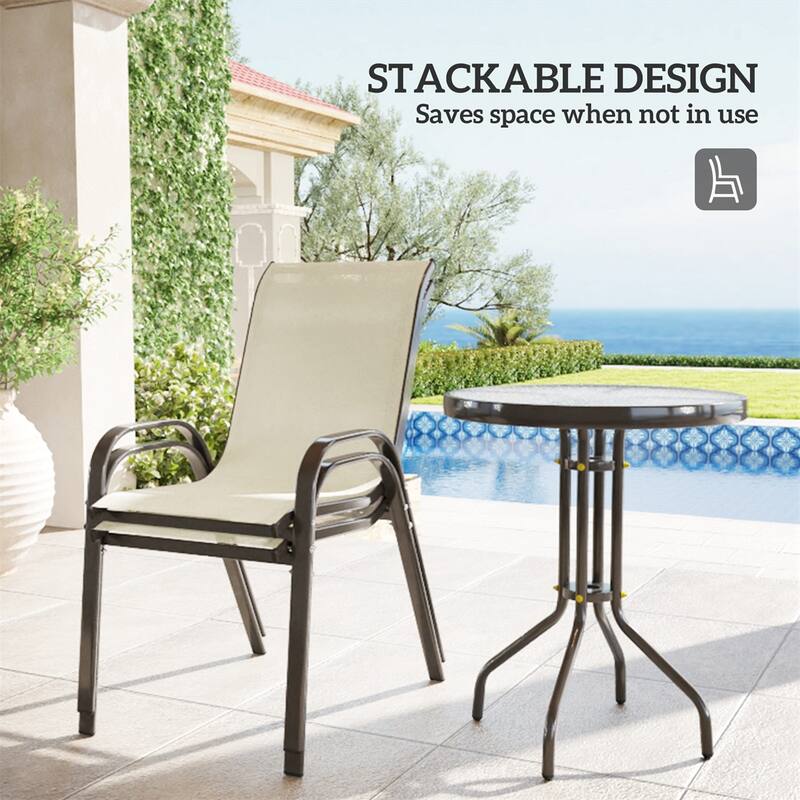 3-Piece Outdoor Patio Set with Tempered Glass Table and Breathable Mesh Armchairs for Balcony - 21.3" W x 28" D x 36.6" H