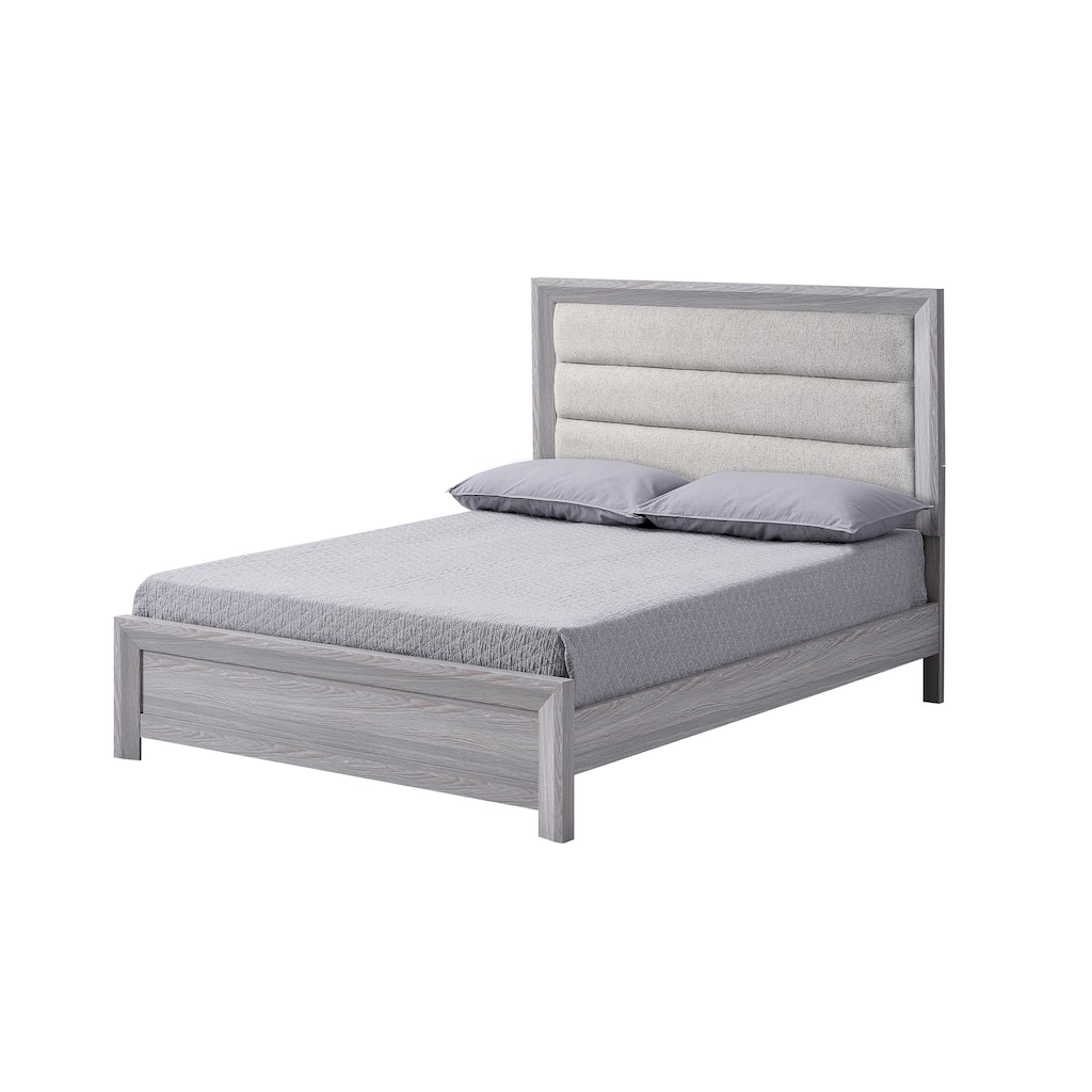 Queen Size Upholstered Panel Bed with Plush Channel-Tufted Headboard and Contemporary Design