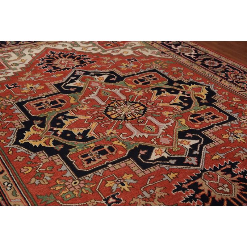 Orange Heriz Serapi Indian Area Rug Handmade Wool Carpet - 8'11"x 11'10"