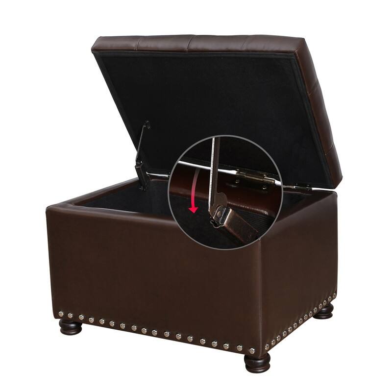Adeco Tufted Bottom Bonded Leahter Brown Rectangle Storage Ottoman